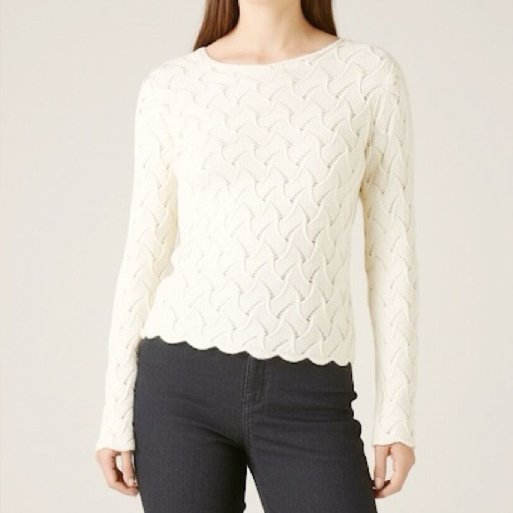 L. Magnin Womens Cream Cashmere Sweater Basketweave Knit Pullover Small